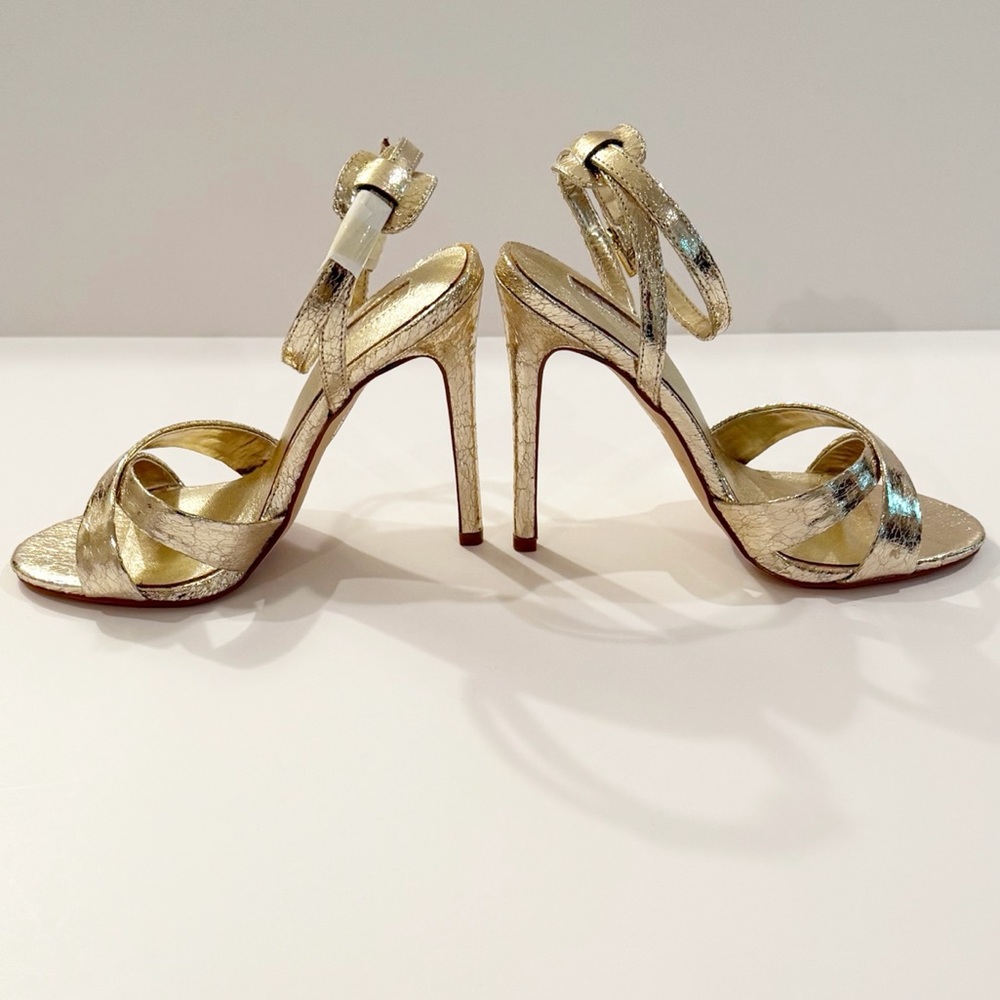 NWT! Topshop ‘Rumour’ Metallic Gold Cross-Strap Heels - Picture 4 of 13